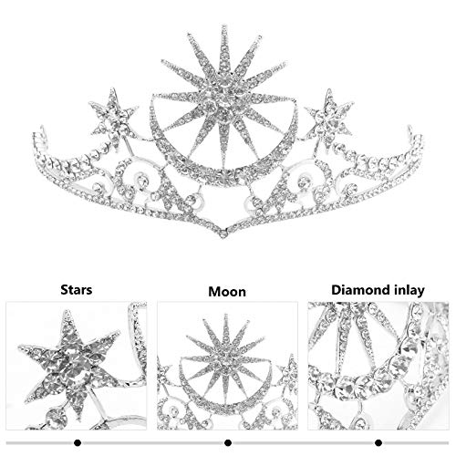 FRCOLOR Star Goddess Crown Moon Tiara Headpiece Silver