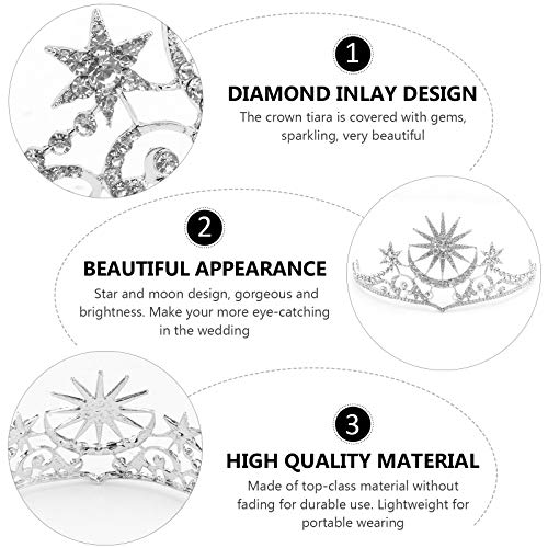 FRCOLOR Star Goddess Crown Moon Tiara Headpiece Silver