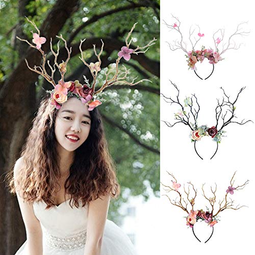 XIDAJIE Deer Antler Flower Crown Headband for Goddess