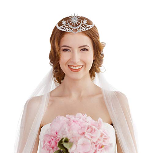 FRCOLOR Star Goddess Crown Moon Tiara Headpiece Silver