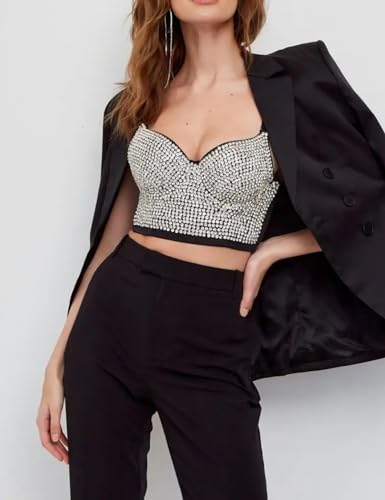atokiss Women's Handmade Rhinestone Shining Diamond Bustier