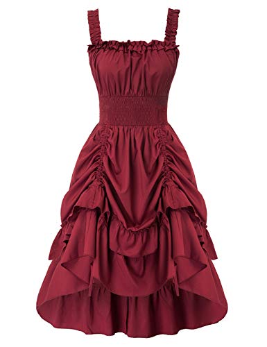 Steampunk Victorian Ruffled High Low Dress - Wine