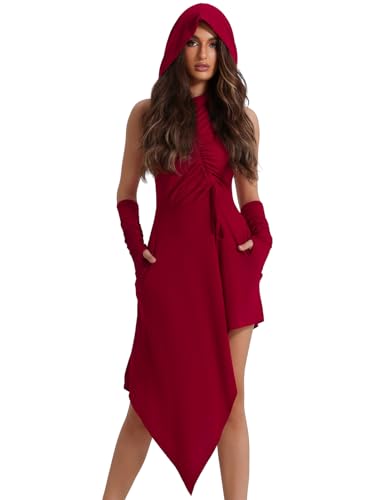 Luojida Gothic Hoodie Dress with Asymmetrical Design