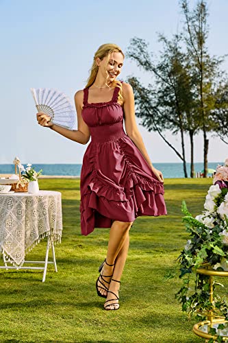 Steampunk Victorian Ruffled High Low Dress - Wine