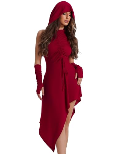 Luojida Gothic Hoodie Dress with Asymmetrical Design