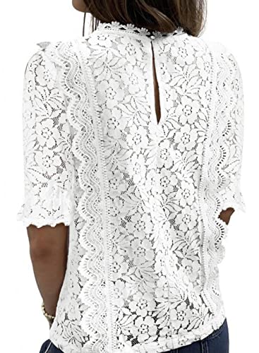 Boho Lace V Neck Blouse for Women, White