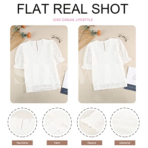Boho Lace V Neck Blouse for Women, White