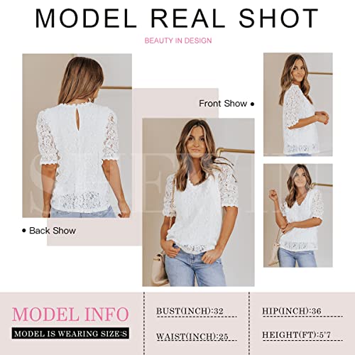 Boho Lace V Neck Blouse for Women, White