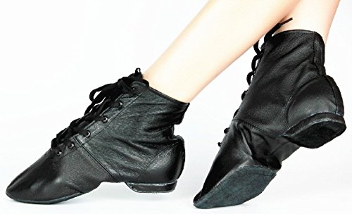 Women's Black Leather Jazz Dance Boots, Soft-Soled High