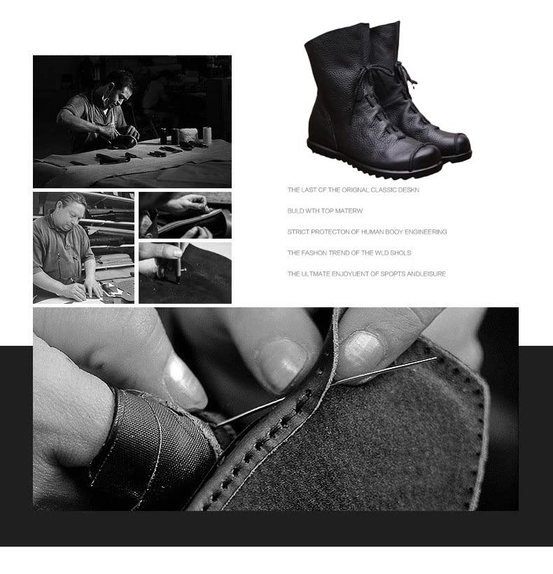 Renaissance Handmade Leather Flat Boots, Size 10, Brown