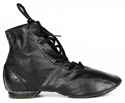 Women's Black Leather Jazz Dance Boots, Soft-Soled High