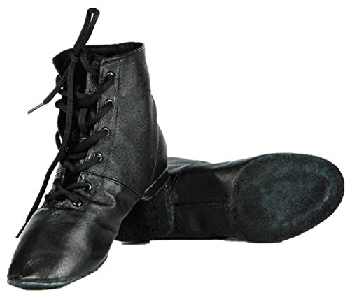 Women's Black Leather Jazz Dance Boots, Soft-Soled High
