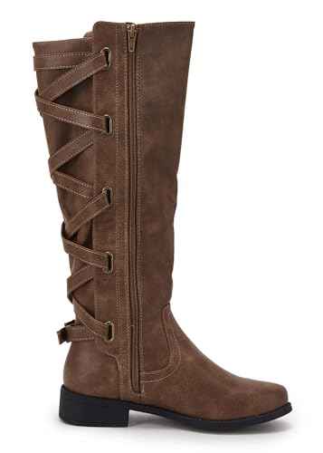 Brown Lace Up Knee High Flat Boots