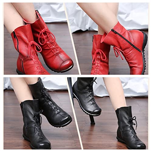 Renaissance Handmade Leather Flat Boots, Size 10, Brown