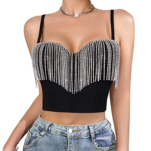 Erinaco Bright Diamonds Tank Top with Tassel & Beads