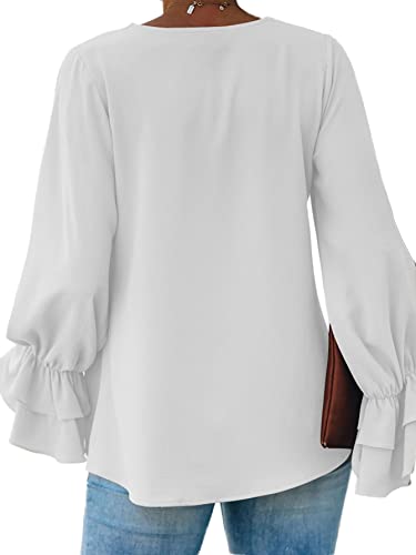 LYANER Fantasy V Neck Ruffle Bell Sleeve Blouse