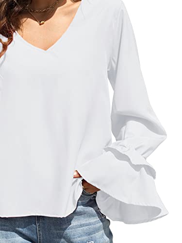 LYANER Fantasy V Neck Ruffle Bell Sleeve Blouse