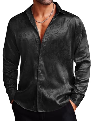 Floral Rose Print Long Sleeve Formal Button-down Shirt