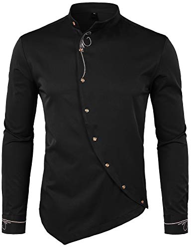 Men's Irregular Hem Slim Fit Mandarin Collar Shirt