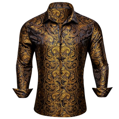 Barry.Wang Men's Paisley Flower Silk Dress Shirt
