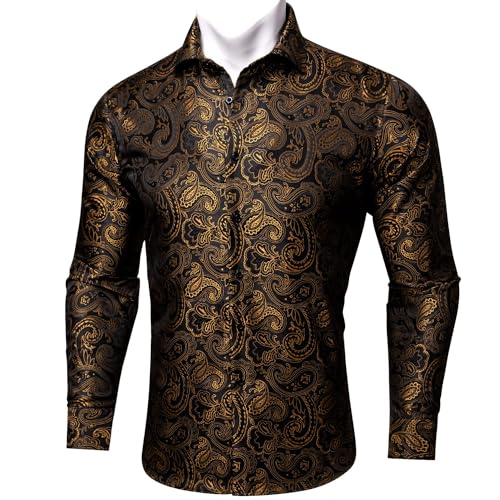 Barry.Wang Men's Paisley Flower Silk Dress Shirt