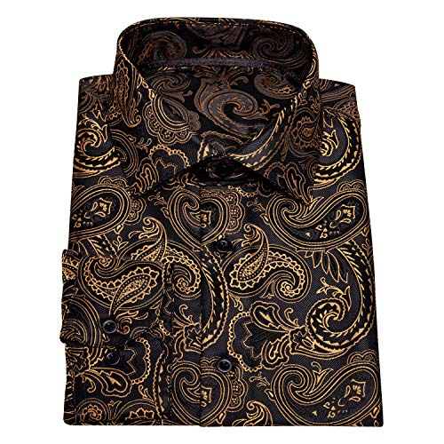 Barry.Wang Men's Paisley Flower Silk Dress Shirt