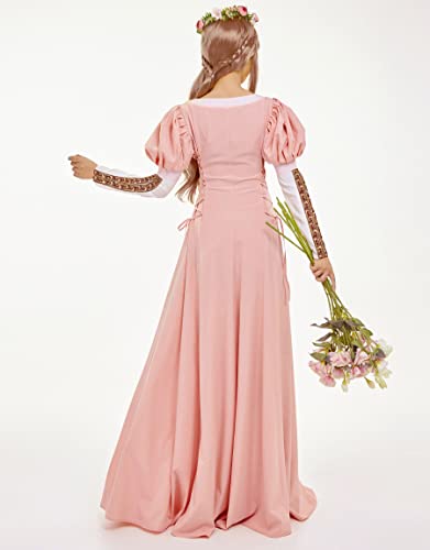 daizbella Renaissance Medieval Dress Pink Puff Sleeves Costume