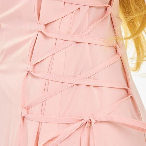 daizbella Renaissance Medieval Dress Pink Puff Sleeves Costume