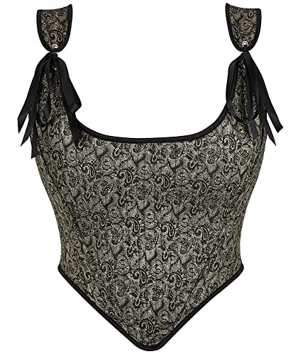 Vintage Asymmetrical Hem Overbust Corset Top in Blackgold