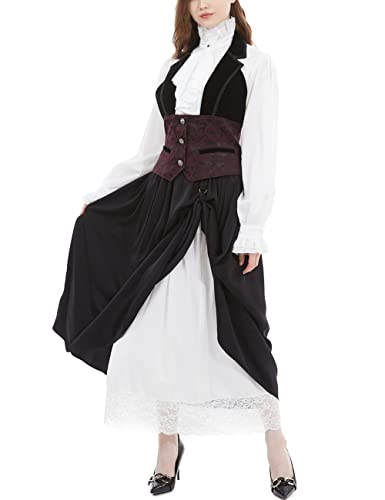 Womens Gothic Victorian Pirate Steampunk Waistcoat XL Red