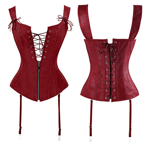 Charmian Lace-Up Renaissance Boned Corset Garters Red