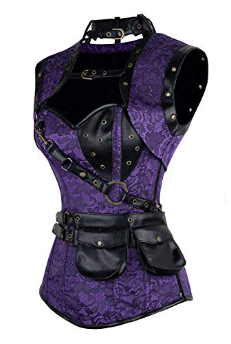 Charmian Steampunk Goth Bustiers Corset Jacket Belt Purple