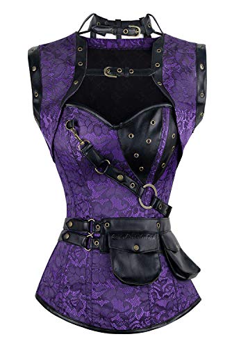 Charmian Steampunk Goth Bustiers Corset Jacket Belt Purple