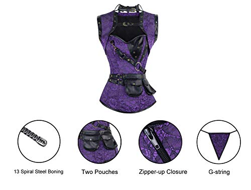 Charmian Steampunk Goth Bustiers Corset Jacket Belt Purple