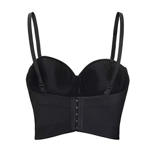 Chenyi Lace Rhinestone Bustier Crop Top (S, Black)