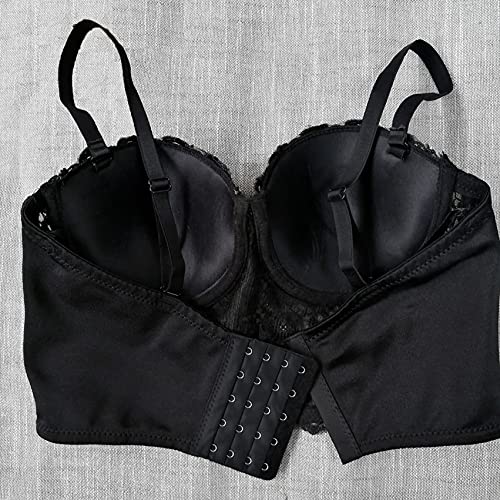 Chenyi Lace Rhinestone Bustier Crop Top (S, Black)