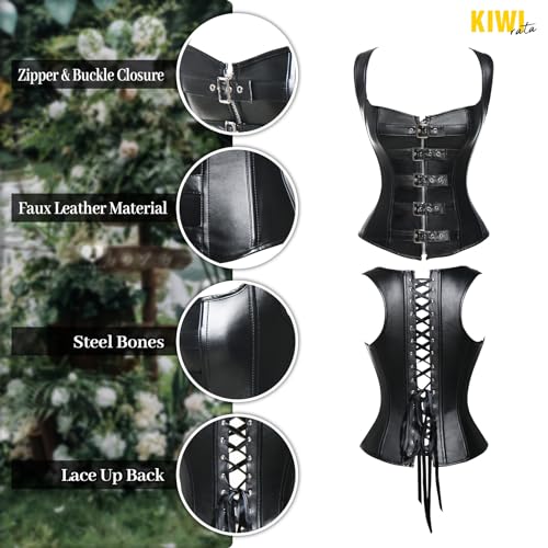 Kiwi-rata Women's Black Overbust Corset G-String Medium