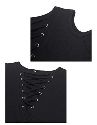 Defal Women's Goddess Lace-Up V-Neck Blouse