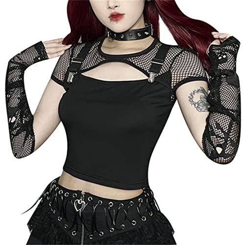 Gothic Mesh Crop Top - Y2K Style Shirt