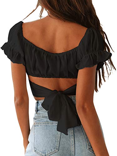 LYANER Women's Black Ruffle Crop Top - Small