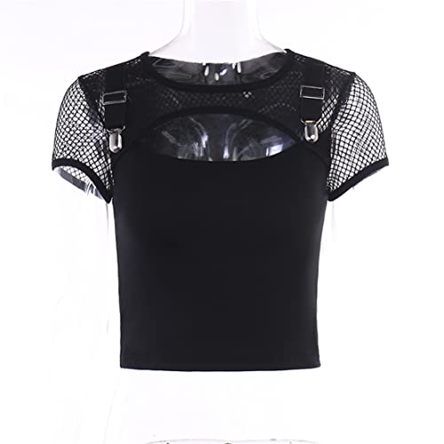 Gothic Mesh Crop Top - Y2K Style Shirt