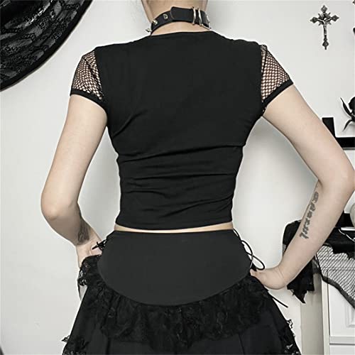 Gothic Mesh Crop Top - Y2K Style Shirt