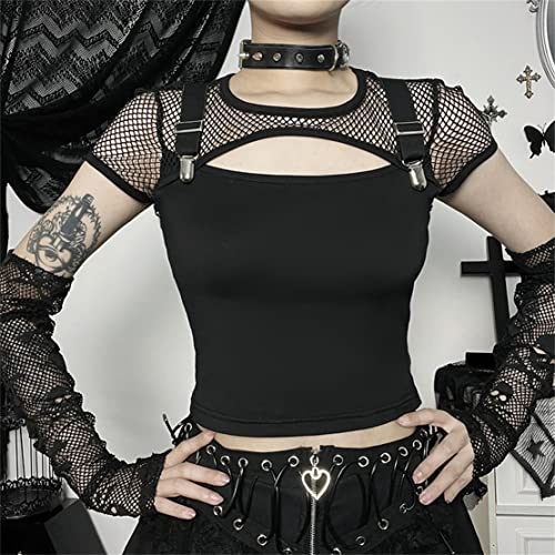 Gothic Mesh Crop Top - Y2K Style Shirt