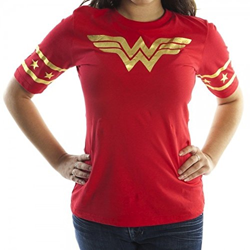 Gold Foil Wonder Woman Striped Sleeves Tee