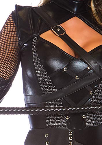 Vixen Cat Woman Bodysuit Costume with Garter, Mask, Black