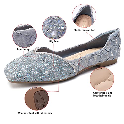 Blue Rhinestone Women's Ballet Flats Size 7.5