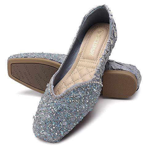 Blue Rhinestone Women's Ballet Flats Size 7.5