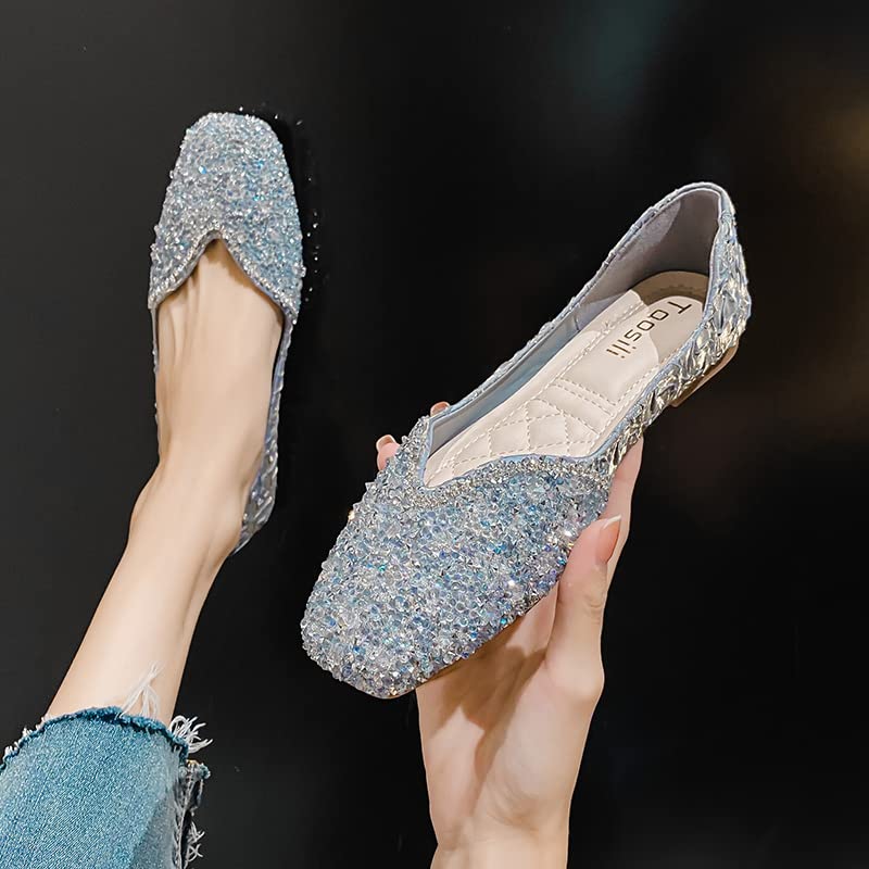 Blue Rhinestone Women's Ballet Flats Size 7.5
