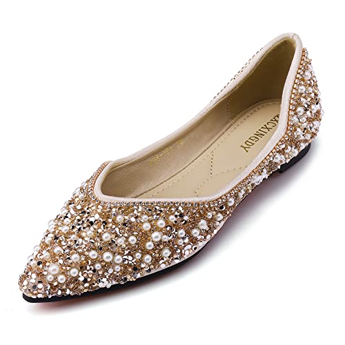 Rhinestone Pearl Pointed Toe Ballet Flats