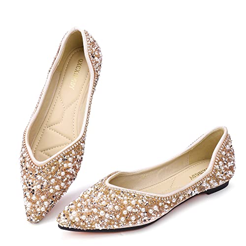 Rhinestone Pearl Pointed Toe Ballet Flats